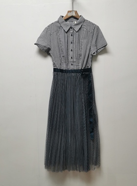 【艺】系列去标撤柜女装夏季时尚气质短袖格子100棉连衣裙女L186B