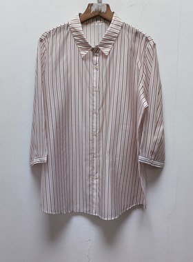 M宽松衬衫七分袖女士夏新款复古文艺风条纹通勤亲肤衬衣P768
