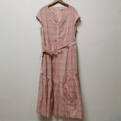 【艺】系列去标撤柜女装夏季时尚百搭气质格子100棉连衣裙女L102