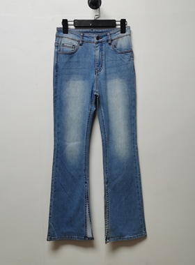 设计师品牌2025春款弹力水洗微喇牛仔裤柔软舒适修身直筒长裤A562