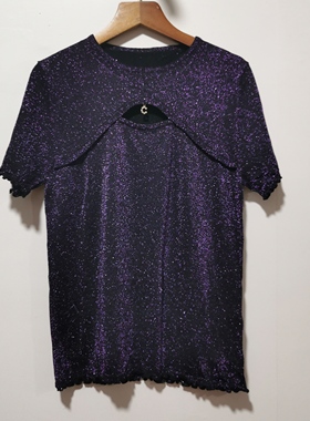 雪G系列品牌撤柜清货2024夏装女装细闪圆领短袖镂空T恤上衣6A203