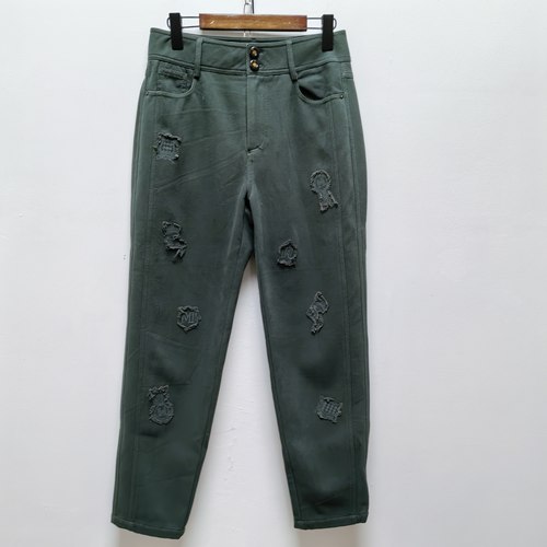 M系列去标绣花萝卜裤女2025冬季新品复古特色加厚休闲九分裤1574