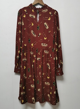 撤柜女装去标系列2025春秋时尚百搭简约印花长袖连衣裙女K568