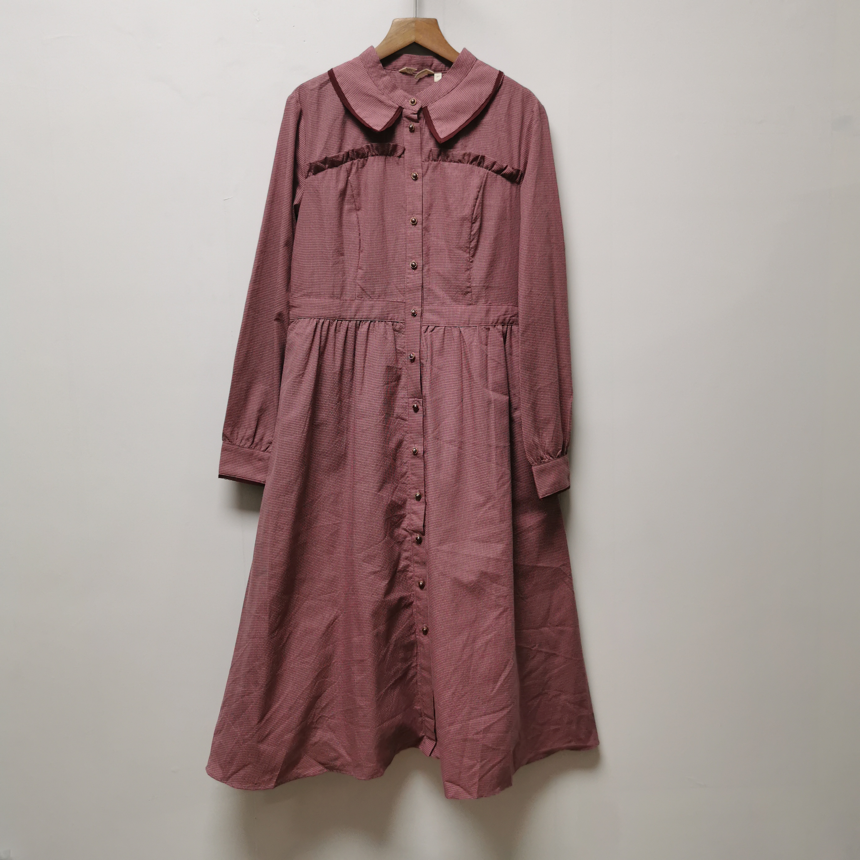 【艺】系列撤柜女装春秋时尚百搭显瘦格子娃娃领长款连衣裙女L035