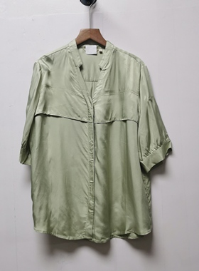 【艺】系列撤柜女装夏季新款通勤V领100再生纤维素短袖衬衫C061