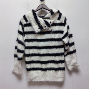 T去标撤柜设计感秋冬款女装休闲时尚条纹毛绒针织毛衣上衣女N374
