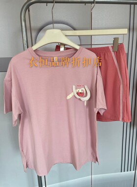 2026夏装新款棉质短袖薄款圆领卡通少女家居服两件套套装柔软亲肤