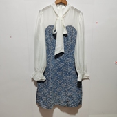 歌LY去标连衣裙款 新韩版 显瘦百搭别致牛仔提花拼接112R4J1N0微瑕