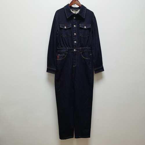 【真】去标蓝色长袖牛仔连体衣2025秋季新款长袖休闲套装长裤3375