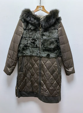 去标撤柜女装冬季时尚拼接水貂绒保暖长款羽绒服M007