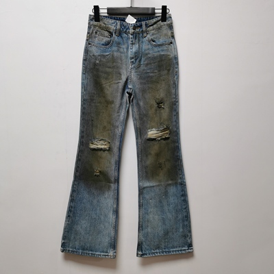 【CA】系列撤柜女装2025春秋时尚破洞显瘦微喇牛仔脏脏裤女0301