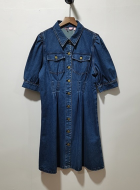 S.P去标可yan修身泡泡袖收腰显瘦复古牛仔裙连衣裙2024秋新款5100