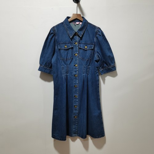 S.P去标可yan修身泡泡袖收腰显瘦复古牛仔裙连衣裙2024秋新款5100