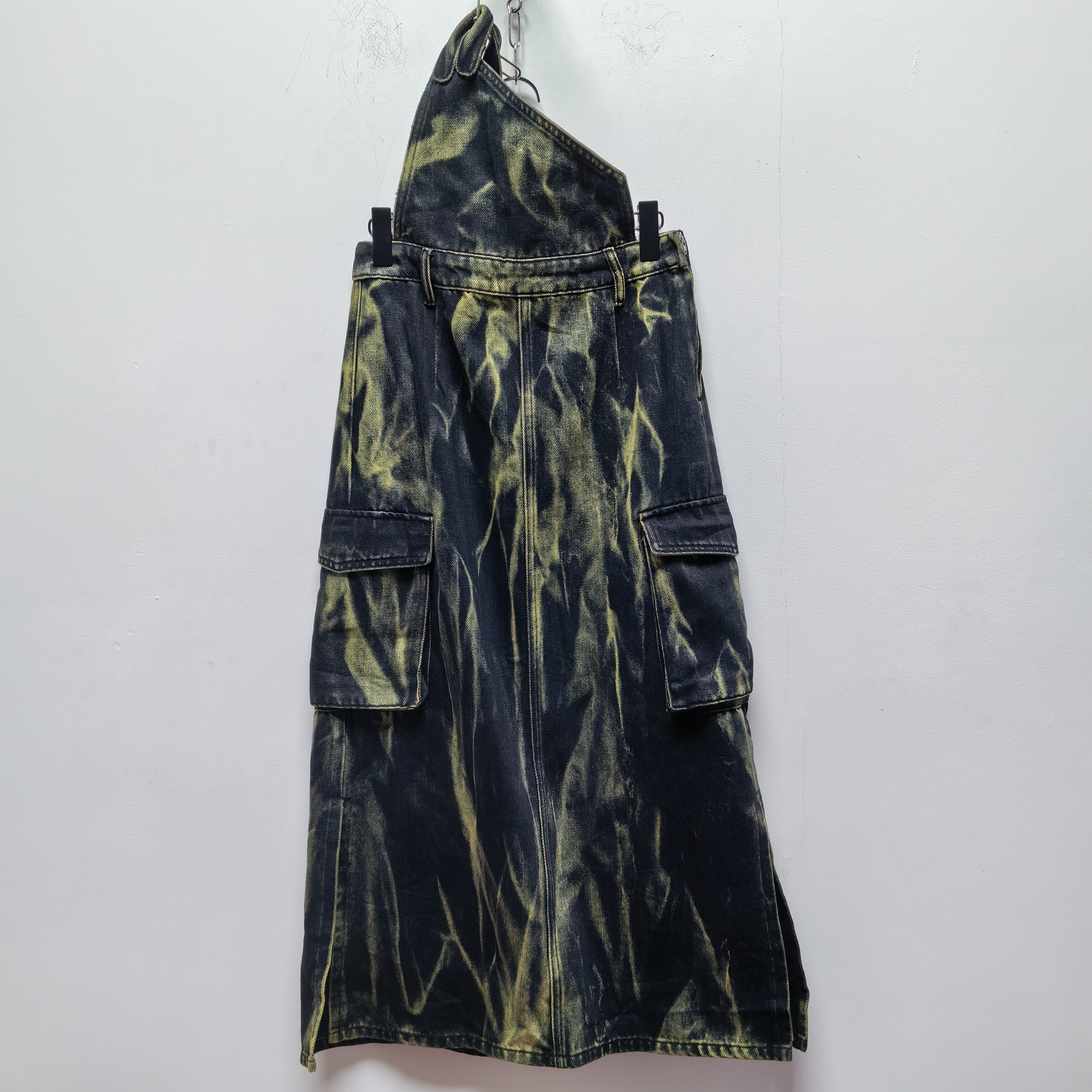 2025春秋新款去标复古牛仔裙女重工个性黑色扎染工装半身长裙P077