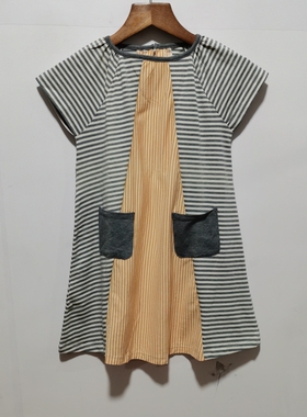 bo系列去标撤柜夏款童装女童中长款休闲条纹连衣裙棉质休闲L614
