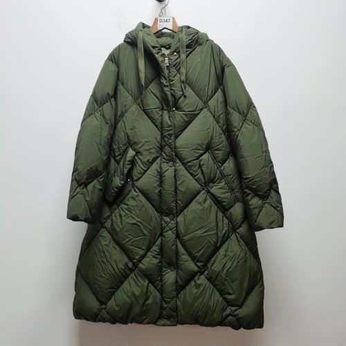 去标冬装欧货羽绒服长款过膝加厚菱形格含灰鹅绒连帽P004