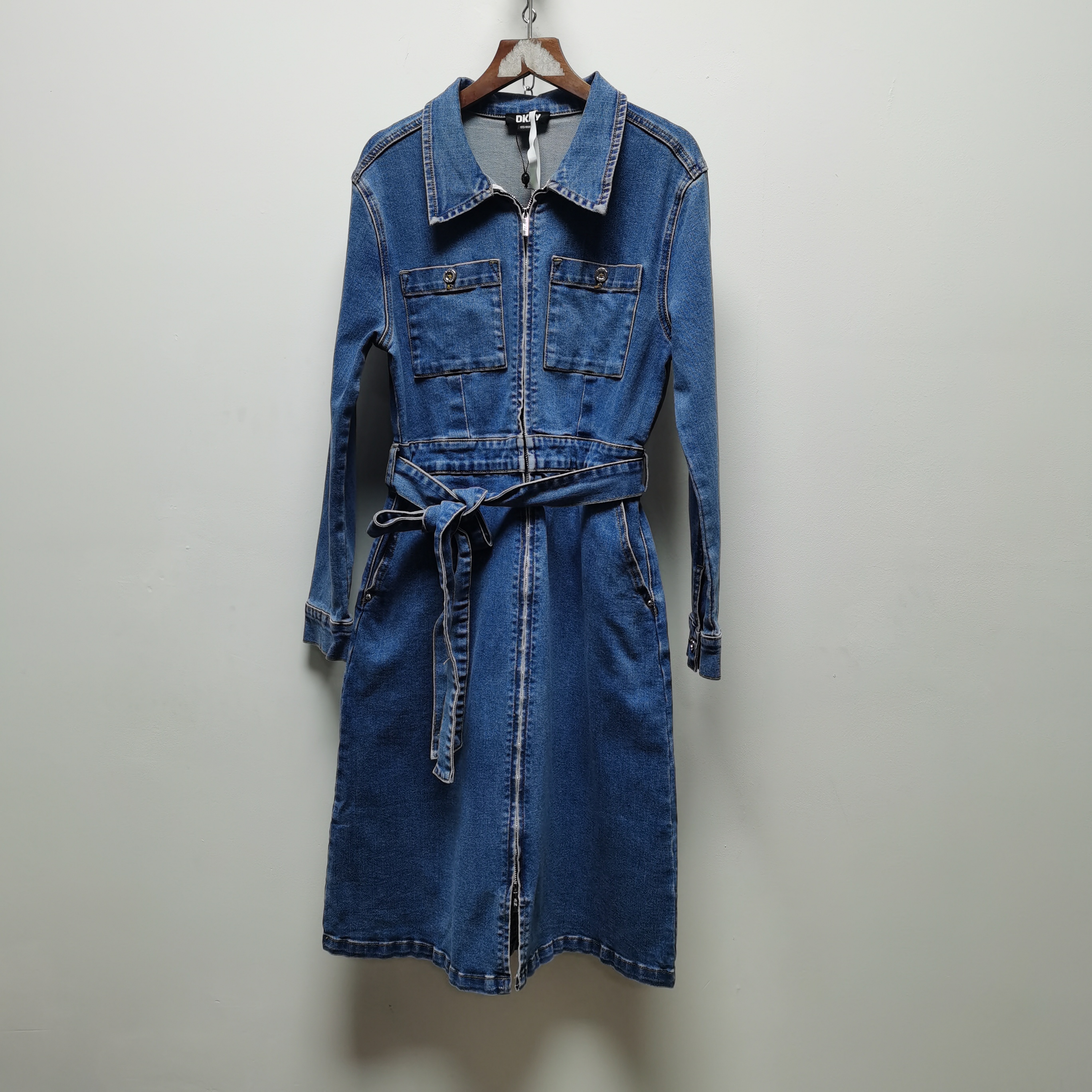 DK去标2025秋季新款女士双头拉链经典水洗牛仔连衣裙含腰带660A