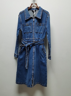 DK去标2025秋季新款女士双头拉链经典水洗牛仔连衣裙含腰带660A