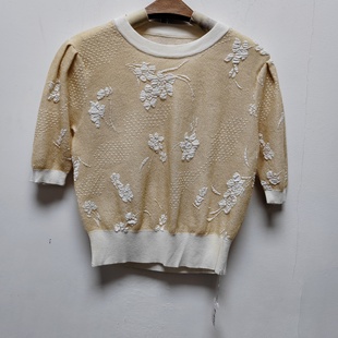 针织衫 百搭休闲宽松圆领短袖 上衣F496 女士时尚 去标2025春秋新款