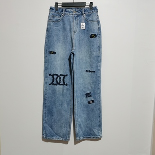 G011微瑕 长裤 PRE家去标2025春秋时尚 百搭高腰显瘦直筒刺绣牛仔裤