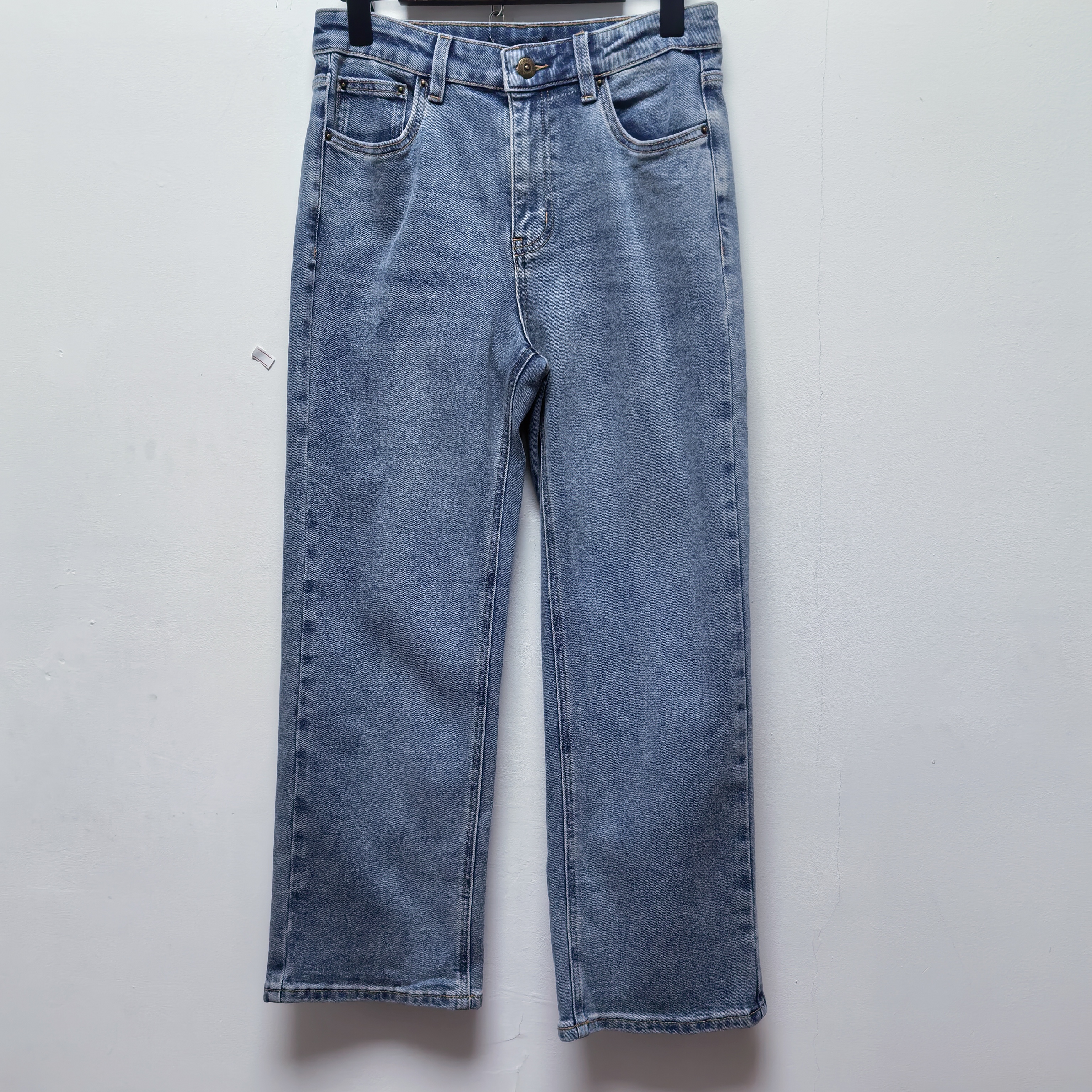 2025春秋新款去标时尚百搭高腰显瘦直筒阔腿牛仔九分裤P012