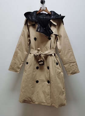 去标欧货经典中长款过膝白鹅绒收腰休闲风衣羽绒服女修身P306瑕疵