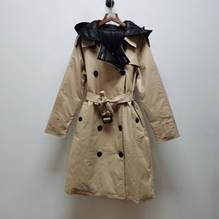 去标欧货经典中长款过膝白鹅绒收腰休闲风衣羽绒服女修身P306瑕疵