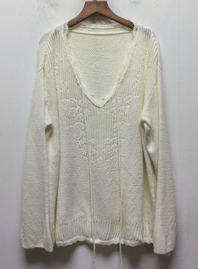 T去标撤柜设计感春秋款休闲时尚V领蕾丝镂空针织毛衣上衣女N294