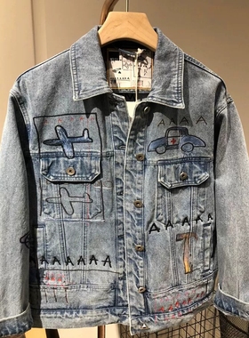B同款换标牛仔外套2022春装款刺绣印花涂鸦宽松牛仔衣BDO1WD0348D