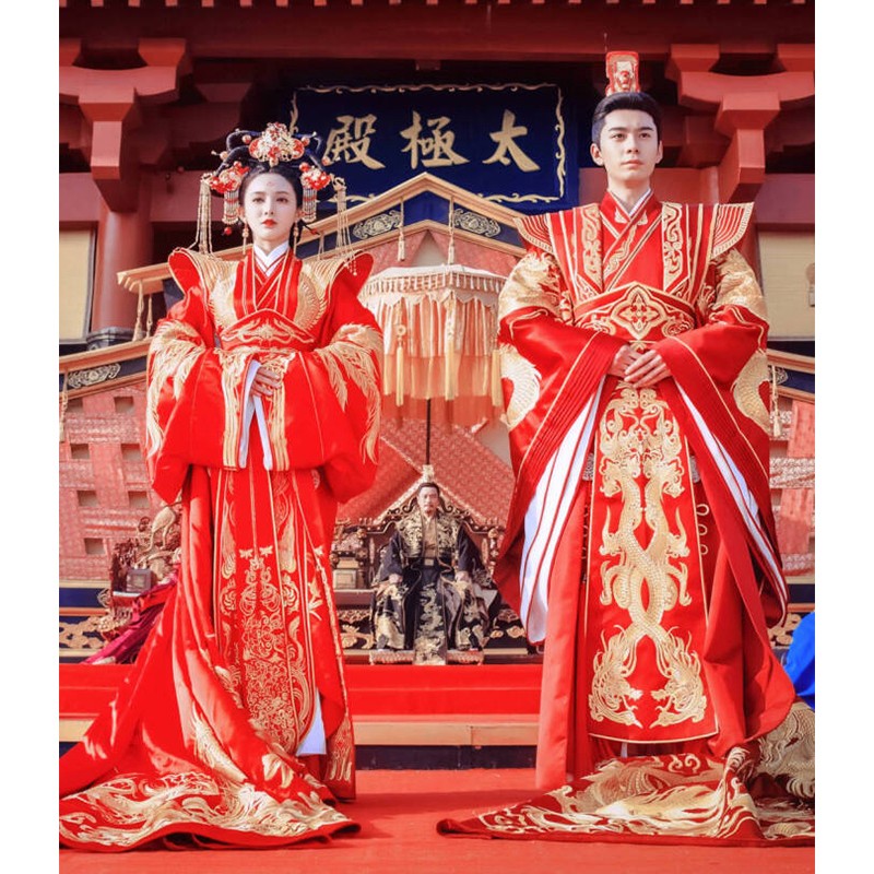 新品影视古装东宫同款古装汉服男女情侣婚服中国风婚礼大婚喜服演