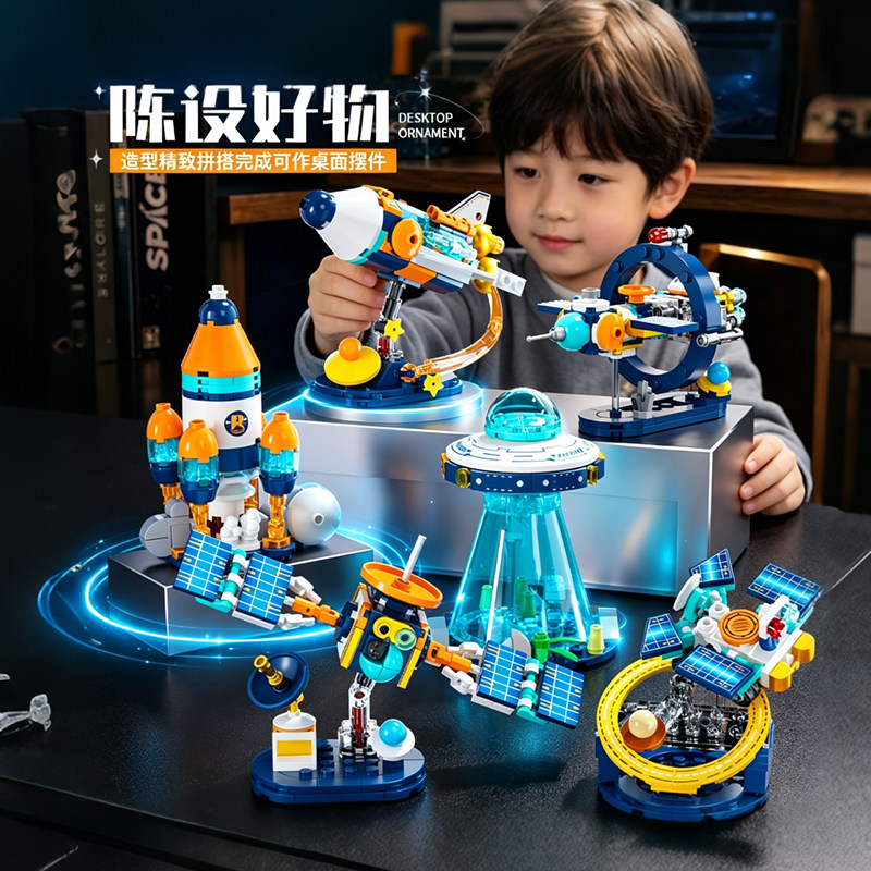 方橙航天火箭太空站拼装积木玩具图片