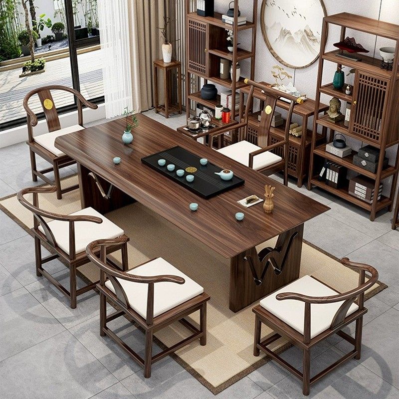 新中式实木大板茶台乌金木茶桌椅组合简约办公家用干湿泡茶桌全套