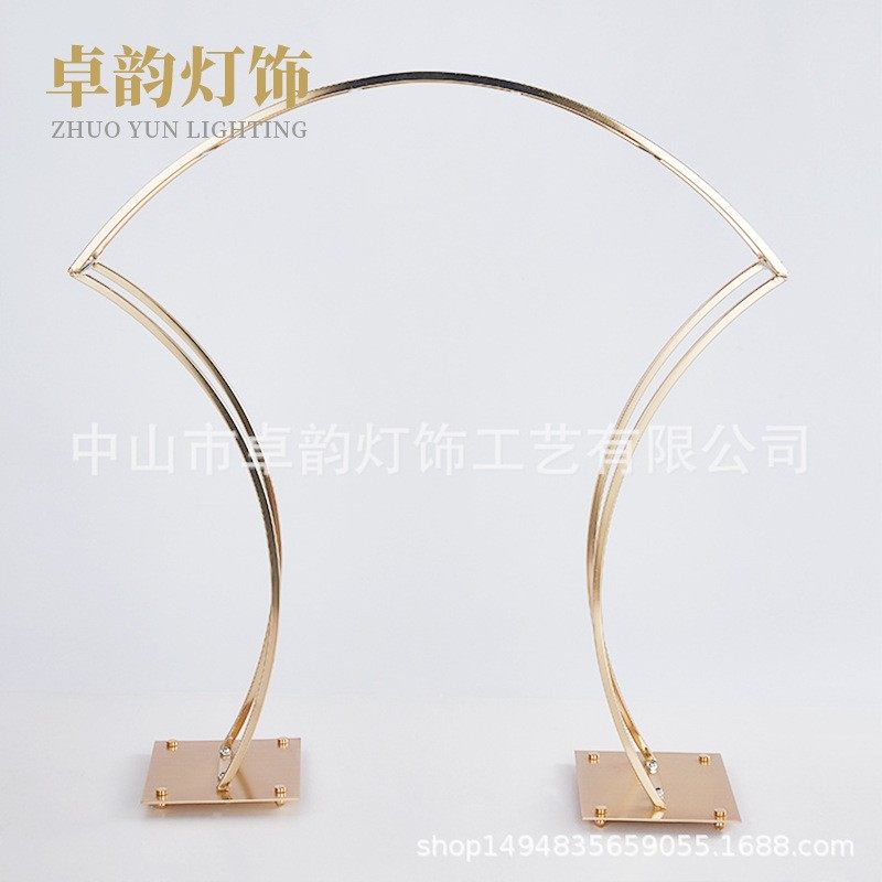 新款婚庆金色电镀拱形桌摆花架婚礼T台路引布置创意道具婚礼装饰