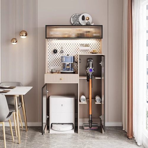 实木餐边柜一体靠墙高柜石头科沃斯扫地机器人置物架吸尘器收纳柜