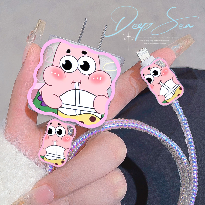 派大星卡通适用于苹果16充电器保护套iPhone15数据线保护壳可爱13/14pro手机充电线保护绳硅胶防折断缠线可爱