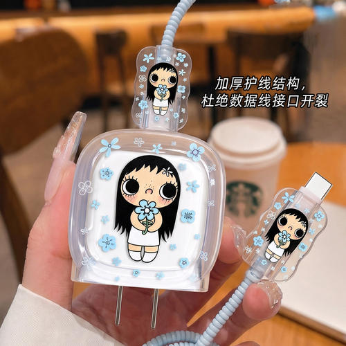 苹果17数据线保护套适用于20Wiphone16充电器保护壳透明15promax手机充电线保护扣防折断14/13快充硅胶壳卡通