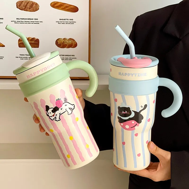 日本新品网红冰霸杯316不锈钢1200ml保温杯咖啡杯便携车载吸管水