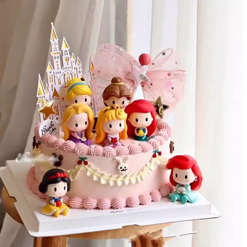 q版小公主蛋糕装饰白雪公主贝尔灰姑娘美人鱼摆件迪斯尼生日插件