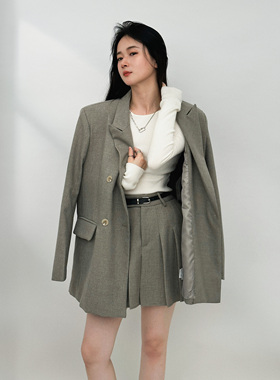 ease the label【质感灰色廓形西装】韩版时尚宽松休闲气质外套