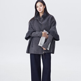 ease the label【羊毛拼接外套】斗篷式设计感韩版羊毛拼接外套