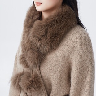 ease the label【中长款狐毛领羊驼毛外套】保暖显瘦系带毛衣外套