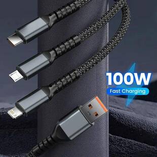 100/66W 3 in 1 Cable Micro USB Type C Cable for iPhone 15 14