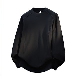 高品质秋冬男士圆领长袖打底衫重磅纯色潮流青年上衣百搭宽松T恤