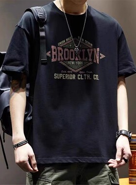 100%纯棉日系潮牌复古重磅短袖T恤男宽松韩版夏季潮流ins半袖休闲