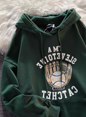 100%纯棉美式复古vintage连帽卫衣男女宽松加绒情侣装ins小众外套