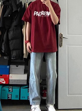 美式高街重磅230g纯棉短袖t恤男夏季vintage百搭字母印花情侣上衣