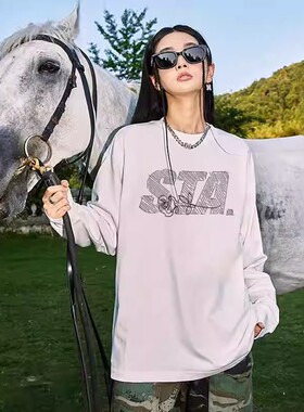 STA素描字母秋季美式潮牌印花打底上衣T恤男2025新款情侣款长袖女