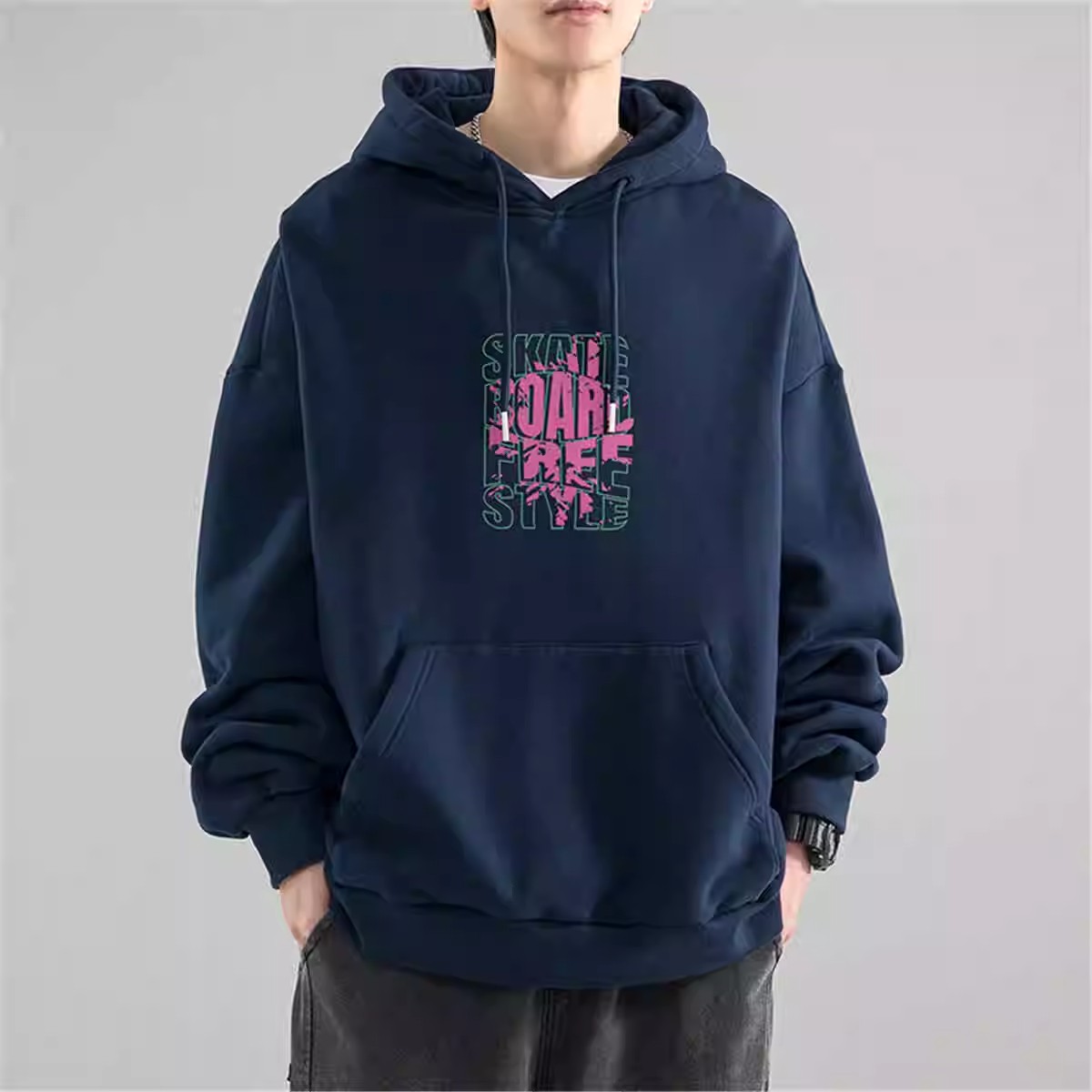 100%纯棉连帽卫衣男秋