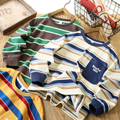 卫衣中大童男孩休闲打底衫 男童条纹长袖 T恤新儿童落肩春秋款