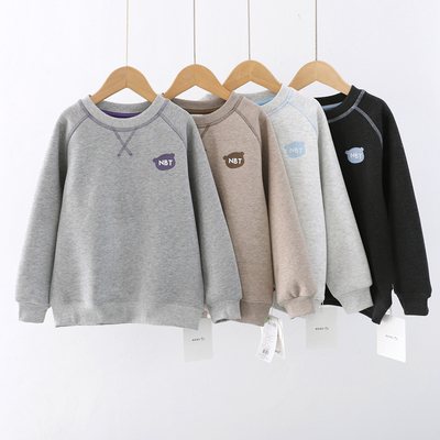 男童加绒卫衣秋冬款儿童休闲圆领衫中大童加厚一体绒保暖上衣